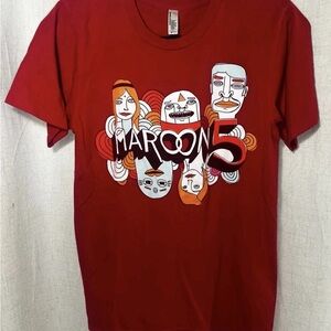 Maroon 5  Faces - Red T Shirt Mens S Short Sleeve Graphic Tee American Apparel